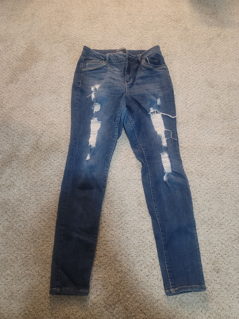 Fashion Nova Women's Dark Blue Distressed Skinny Jeans